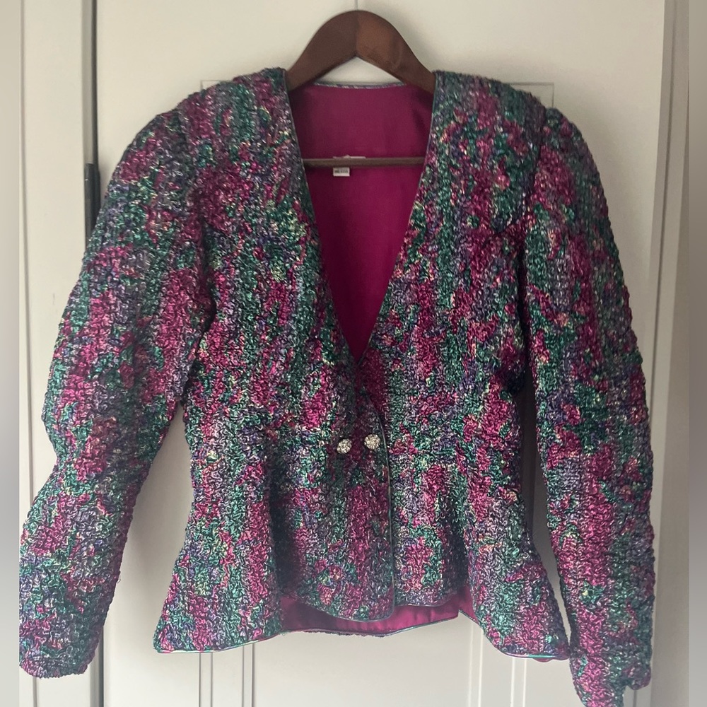 1980’s Vintage NYE Shoulder Pad Puff Sleeved Peplum Hot Pink Blazer Jacket - s